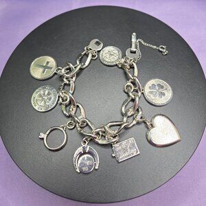 Monet Vintage Love Silvertone Curb Link 7 Charm Bracelet